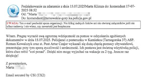 treść podziękowań