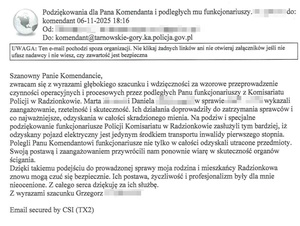 treść podziękowań