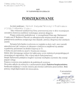 treść podziękowań