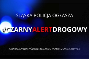 na grafice napis śląska policja ogłasza # czarny alert drogowy poniżej na drogach województwa śląskiego właśnie zginął człowiek