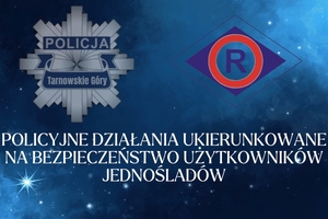grafika z logiem policji i ruchu drogowego oraz napis Policyjne działania ukierunkowane na bezpieczeństwo użytkowników jednośladów