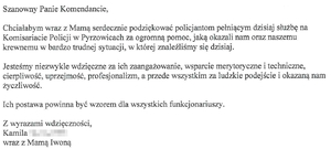treść podziękowań