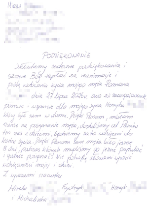 treść podziękowań